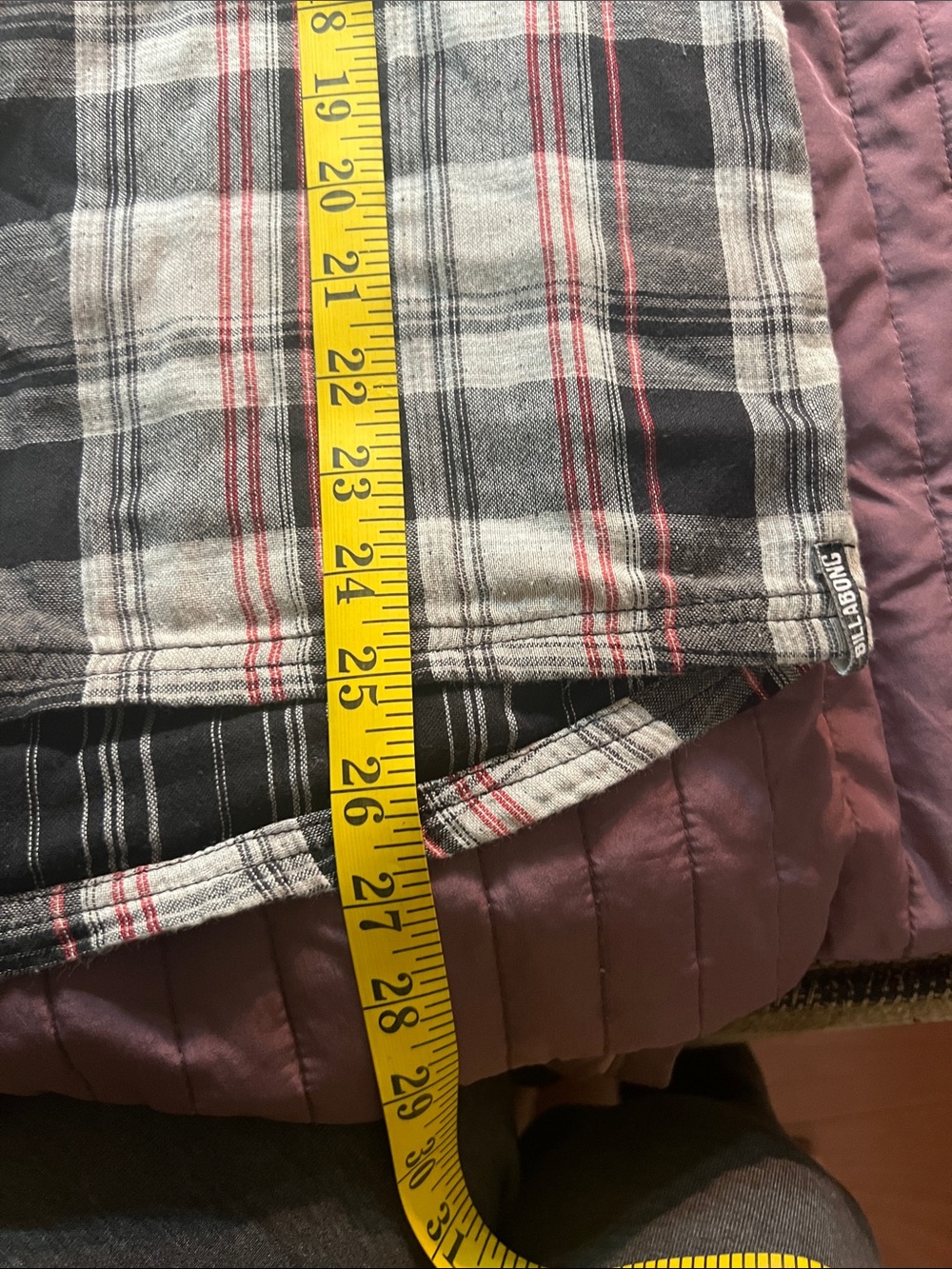 Billabong Black Striped Shirt with Red Plaid Detail reversible size L Women’s - Picture 9 of 12